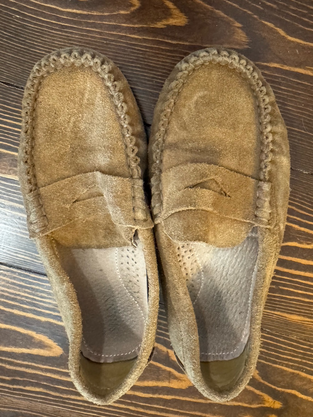 Kids Suede Penny Loafers in Tan